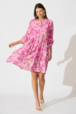 Best Mina Smock Dress in Cream and Pink Print Dresses|Casual