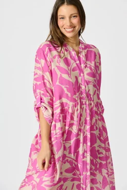 Best Mina Smock Dress in Cream and Pink Print Dresses|Casual