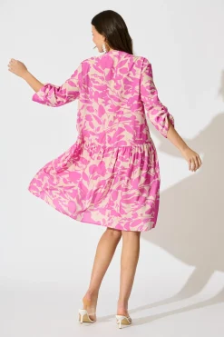 Best Mina Smock Dress in Cream and Pink Print Dresses|Casual