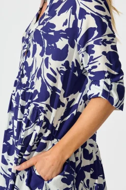 New Mina Smock Dress in White and Navy Print Dresses|Casual