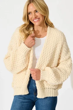 New Mira Knit Cardigan in Cream Wool Blend Knitwear|Knitwear