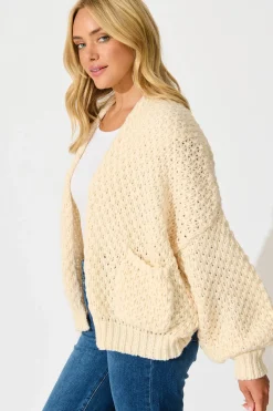New Mira Knit Cardigan in Cream Wool Blend Knitwear|Knitwear