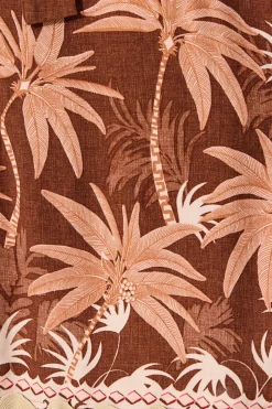 Fashion Mirabelle Midi Shirt Dress in Brown Palm Tree Border Print Dresses|Casual