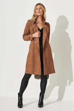 Outlet Mirage Trench Coat In Tan Suedette Outerwear|Outerwear