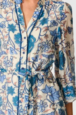 Discount Miren Midi Dress in White with Blue Floral Dresses|Casual