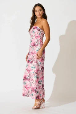 Online Mon Cherie Maxi Dress in Multi Pink Floral Organza Dresses|Party