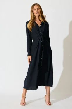 Sale Monday Muse Midi Shirt Dress in Navy Dresses|Workwear