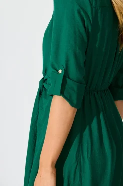 Sale Monday Muse Midi Shirt Dress in Green Dresses|Workwear