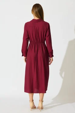 Hot Monday Muse Midi Shirt Dress in Wine Dresses|Workwear