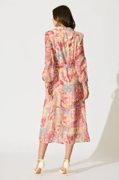 Online Mystic Mirage Midi Shirt Dress in Multi Pink Print Dresses|Party