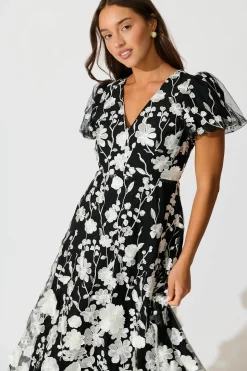Best Nashira Maxi Dress in Black and White Embroidered Tulle Dresses|Party