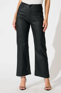 Discount Natalie High Rise Straight Leg Pant in Black Wet Look Bottoms
