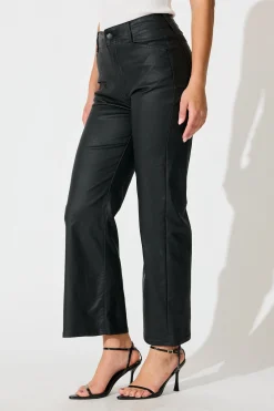 Discount Natalie High Rise Straight Leg Pant in Black Wet Look Bottoms