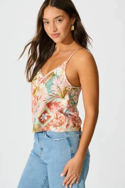 Fashion Negroni Cami Top in Tropical Patchwork Print Tops|Casual