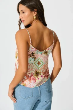 Fashion Negroni Cami Top in Tropical Patchwork Print Tops|Casual