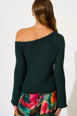 Fashion Nerida Off Shoulder Knit Top in Emerald Tops|Knitwear
