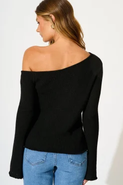 Fashion Nerida Off Shoulder Knit Top in Black Tops|Knitwear