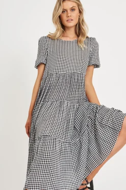 Sale Nevi Midi Smock Dress In Black And White Gingham Dresses|Casual