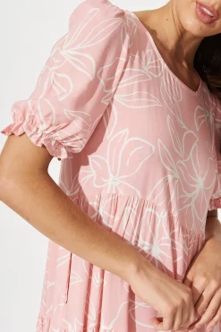 Fashion Nevi Tiered Midi Dress In Pink Floral Dresses|Casual