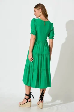 Fashion Nevi Tiered Midi Dress In Green Dresses|Casual