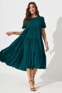 Clearance Nevi Tiered Midi Dress In Teal Dresses|Casual