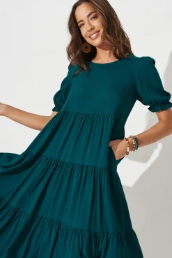 Clearance Nevi Tiered Midi Dress In Teal Dresses|Casual