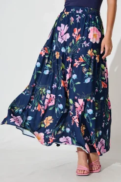 New Newmoon Maxi Skirt In Navy With Multi Floral Print Bottoms|Skirts & Shorts