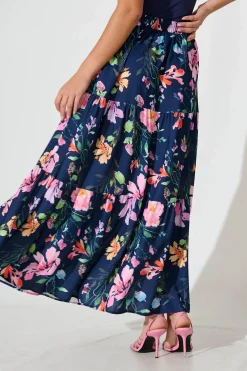 New Newmoon Maxi Skirt In Navy With Multi Floral Print Bottoms|Skirts & Shorts