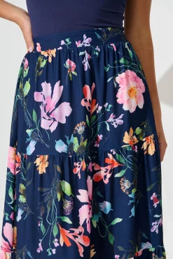 New Newmoon Maxi Skirt In Navy With Multi Floral Print Bottoms|Skirts & Shorts
