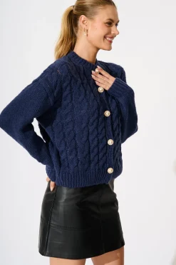 New Newport Knit Cardigan in Navy Knitwear|Knitwear