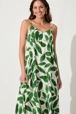 New No Scrubs Maxi Dress In Cream With Green Leaf Print Dresses|Casual