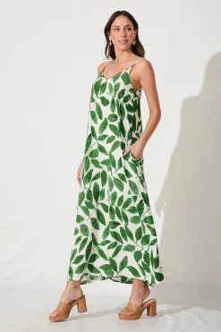New No Scrubs Maxi Dress In Cream With Green Leaf Print Dresses|Casual
