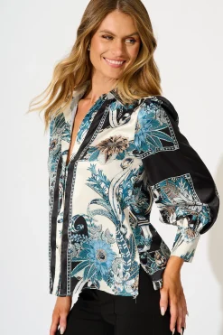Hot Nolita Shirt in Black and Blue Floral Tops|Party & Occasion
