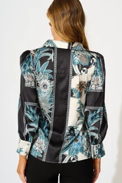 Hot Nolita Shirt in Black and Blue Floral Tops|Party & Occasion