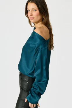 Clearance Nova Nights Top in Teal Satin Tops|Party & Occasion