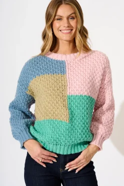 New Oakley Knit in Multi Patchwork Wool Blend Knitwear|Knitwear