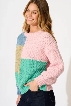 New Oakley Knit in Multi Patchwork Wool Blend Knitwear|Knitwear