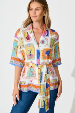 Discount Oasis Shirt in Cream with Multi Conversational Print Tops|Party & Occasion
