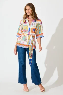 Discount Oasis Shirt in Cream with Multi Conversational Print Tops|Party & Occasion