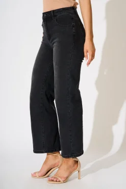 Online Ocean Road High Rise Wide Leg Jean in Black Denim Bottoms|Denim
