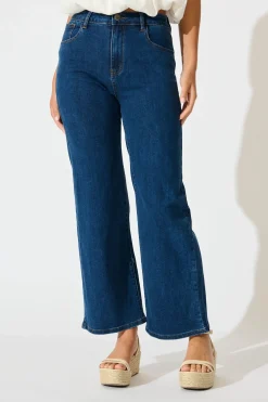 New Ocean Road High Rise Wide Leg Jean in Dark Blue Denim Bottoms|Denim