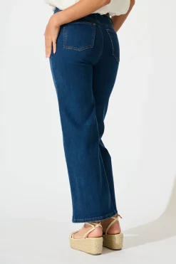 New Ocean Road High Rise Wide Leg Jean in Dark Blue Denim Bottoms|Denim