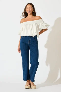 New Ocean Road High Rise Wide Leg Jean in Dark Blue Denim Bottoms|Denim