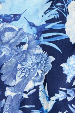 Hot Ocean Serenade Shirt Dress in Navy with Blue Floral Linen Blend Engagement Party