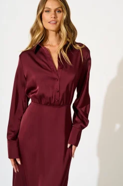Discount Olsen Maxi Dress in Wine Satin Dresses|Party