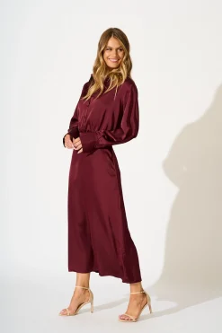 Discount Olsen Maxi Dress in Wine Satin Dresses|Party