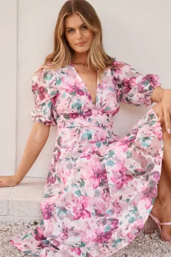 Best Opulence Midi Dress in Multi Pink Floral Organza Dresses|Formal