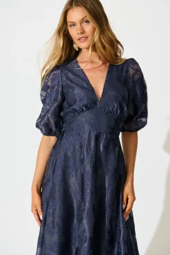 New Opulence Midi Dress in Navy Floral Organza Dresses|Party