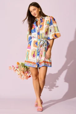 Sale Oriella Shirt Dress in Cream with Multi Conversational Print Dresses|Casual