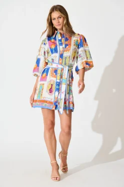 Sale Oriella Shirt Dress in Cream with Multi Conversational Print Dresses|Casual